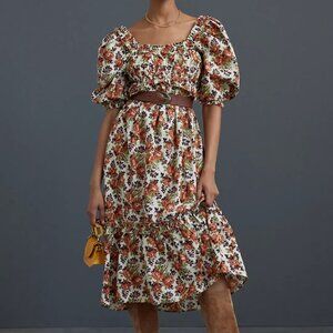 Anthropologie Floral Puff-Sleeved Maxi Dress Womens Size Large